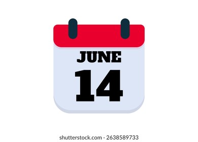 14 June calendar icon text page monthly web design on red, black and white background vector, icon, or illustration with the month of June 14