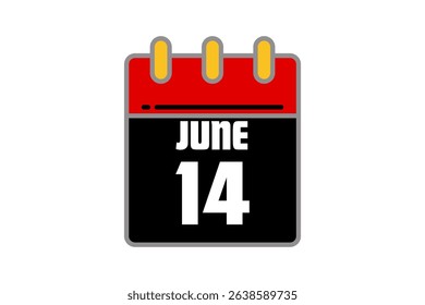 14 June calendar icon text page monthly web design on red, black and white background vector, icon, or illustration with the month of June 14