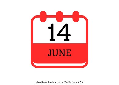 14 June calendar icon text page monthly web design on red, black and white background vector, icon, or illustration with the month of June 14