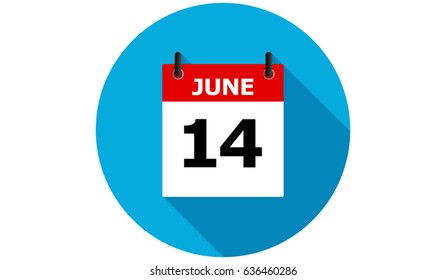 14 june calendar vector flat icon with long shadow