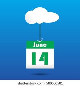 14 june calender icon with cloud. paper art style 
