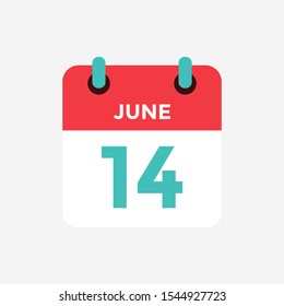 14 of June. Flat icon calendar . Date, day and month. Vector illustration.