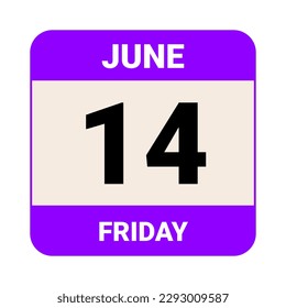 14 June, Friday. Date template. Useful design for calendar or event promotion. Vector illustration EPS 10 File. Isolated on white background. 