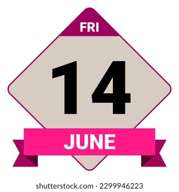 14 de junio, viernes. Plantilla de fecha. Diseño útil para la promoción de calendarios o eventos. Ilustración vectorial Archivo EPS 10. Aislado sobre fondo blanco. 