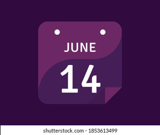 Icono del 14 de junio Icono de calendario único día Ilustración vectorial