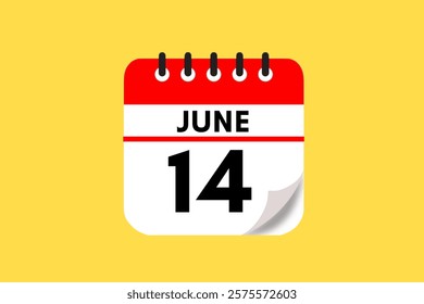 14 June month single day vector, illustration, calendar with red, black, white and yellow color background calendar June 14