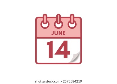 14 June month single day vector, illustration, calendar with maroon, rose and white color background calendar June 14