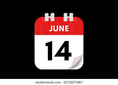 14 June month single day vector, illustration, calendar with red, gray, white and black color background calendar June 14