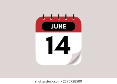 14 June month single day vector, illustration, calendar with rose red, black and off-white color background calendar June 14