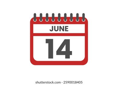 14 June month single day vector, illustration, calendar with red, black and white color background calendar June 14