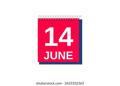 14 June month single day vector, illustration, calendar with red, blue and white color background calendar icon of June 14