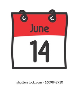 14 June. Vector flat daily calendar icon. Date and time, day, month. Holiday