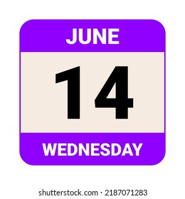 14 June, Wednesday. Date template. Useful design for calendar or event promotion. Vector illustration EPS 10 File.