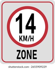 14 km h speed limit zone. Vector illustration