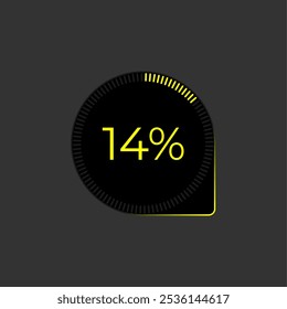 14% de carga. Vetor de Diagrama Ui. Ícone de andamento do download. Interface de diagrama de círculo. Catorze por cento baixando.