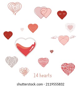 14 loving hearts. valentine's day icons. valentines 