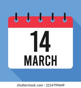 Calendario del 14 de marzo.  Fondo Azul. 
Calendario de vectores.