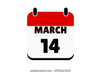 14 March calendar icon text page monthly web design on red, black and white background vector, icon, or illustration with the month of March 14
