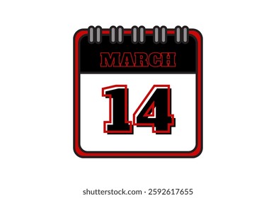 14 March calendar icon text page monthly web design on red, black and white background vector, icon, or illustration with the month of March 14