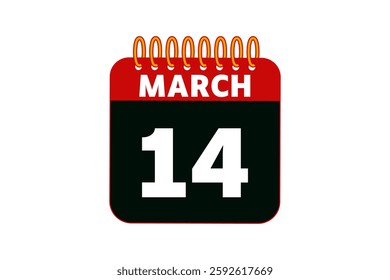 14 March calendar icon text page monthly web design on red, black and white background vector, icon, or illustration with the month of March 14