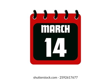 14 March calendar icon text page monthly web design on red, black and white background vector, icon, or illustration with the month of March 14