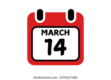 14 March calendar icon text page monthly web design on red, black and white background vector, icon, or illustration with the month of March 14