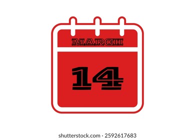 14 March calendar icon text page monthly web design on red, black and white background vector, icon, or illustration with the month of March 14