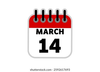 14 March calendar icon text page monthly web design on red, black and white background vector, icon, or illustration with the month of March 14