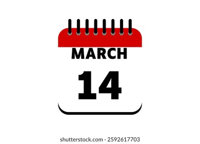 14 March calendar icon text page monthly web design on red, black and white background vector, icon, or illustration with the month of March 14