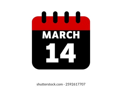 14 March calendar icon text page monthly web design on red, black and white background vector, icon, or illustration with the month of March 14
