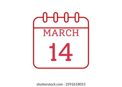 14 March calendar icon text page monthly web design on red and white background vector, icon, or illustration with the month of March 14