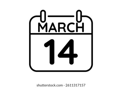 14 March calendar icon text page monthly web design on black and white background vector, icon, or illustration with the month of March 14