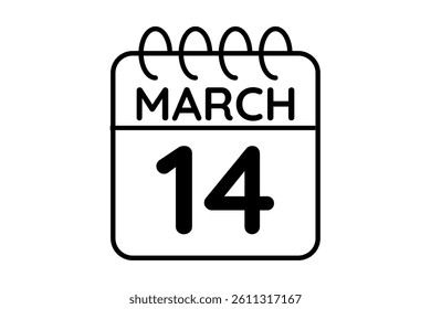 14 March calendar icon text page monthly web design on black and white background vector, icon, or illustration with the month of March 14