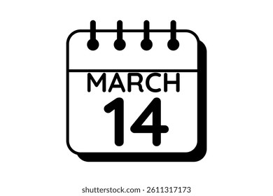 14 March calendar icon text page monthly web design on black and white background vector, icon, or illustration with the month of March 14