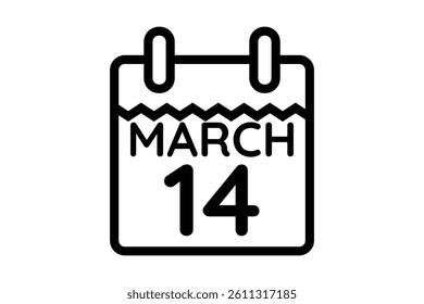14 March calendar icon text page monthly web design on black and white background vector, icon, or illustration with the month of March 14