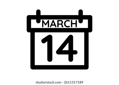 14 March calendar icon text page monthly web design on black and white background vector, icon, or illustration with the month of March 14