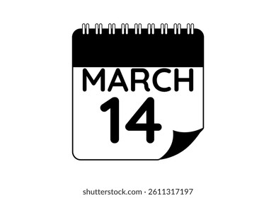 14 March calendar icon text page monthly web design on black and white background vector, icon, or illustration with the month of March 14