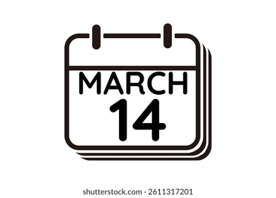 14 March calendar icon text page monthly web design on black and white background vector, icon, or illustration with the month of March 14
