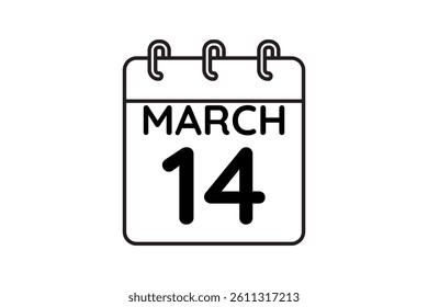 14 March calendar icon text page monthly web design on black and white background vector, icon, or illustration with the month of March 14