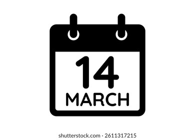 14 March calendar icon text page monthly web design on black and white background vector, icon, or illustration with the month of March 14