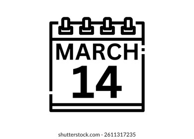14 March calendar icon text page monthly web design on black and white background vector, icon, or illustration with the month of March 14