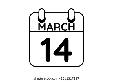 14 March calendar icon text page monthly web design on black and white background vector, icon, or illustration with the month of March 14