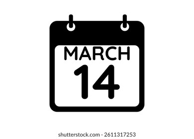 14 March calendar icon text page monthly web design on black and white background vector, icon, or illustration with the month of March 14