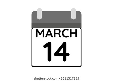 14 March calendar icon text page monthly web design on black and white background vector, icon, or illustration with the month of March 14