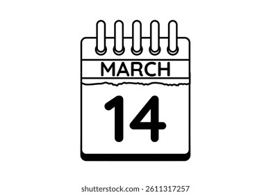 14 March calendar icon text page monthly web design on black and white background vector, icon, or illustration with the month of March 14