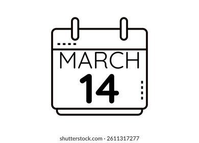 14 March calendar icon text page monthly web design on black and white background vector, icon, or illustration with the month of March 14