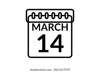 14 March calendar icon text page monthly web design on black and white background vector, icon, or illustration with the month of March 14