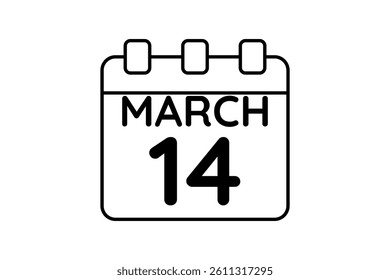 14 March calendar icon text page monthly web design on black and white background vector, icon, or illustration with the month of March 14