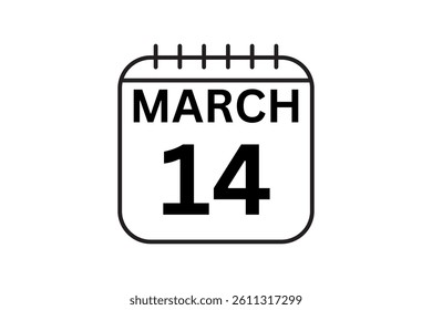 14 March calendar icon text page monthly web design on black and white background vector, icon, or illustration with the month of March 14