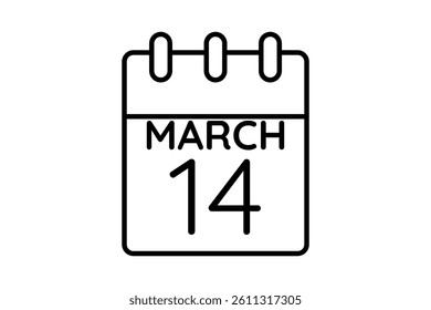 14 March calendar icon text page monthly web design on black and white background vector, icon, or illustration with the month of March 14